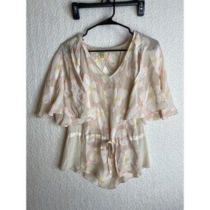 Leifsdottir Silk Blouse Top Cream Pink Yellow Floral Size 2